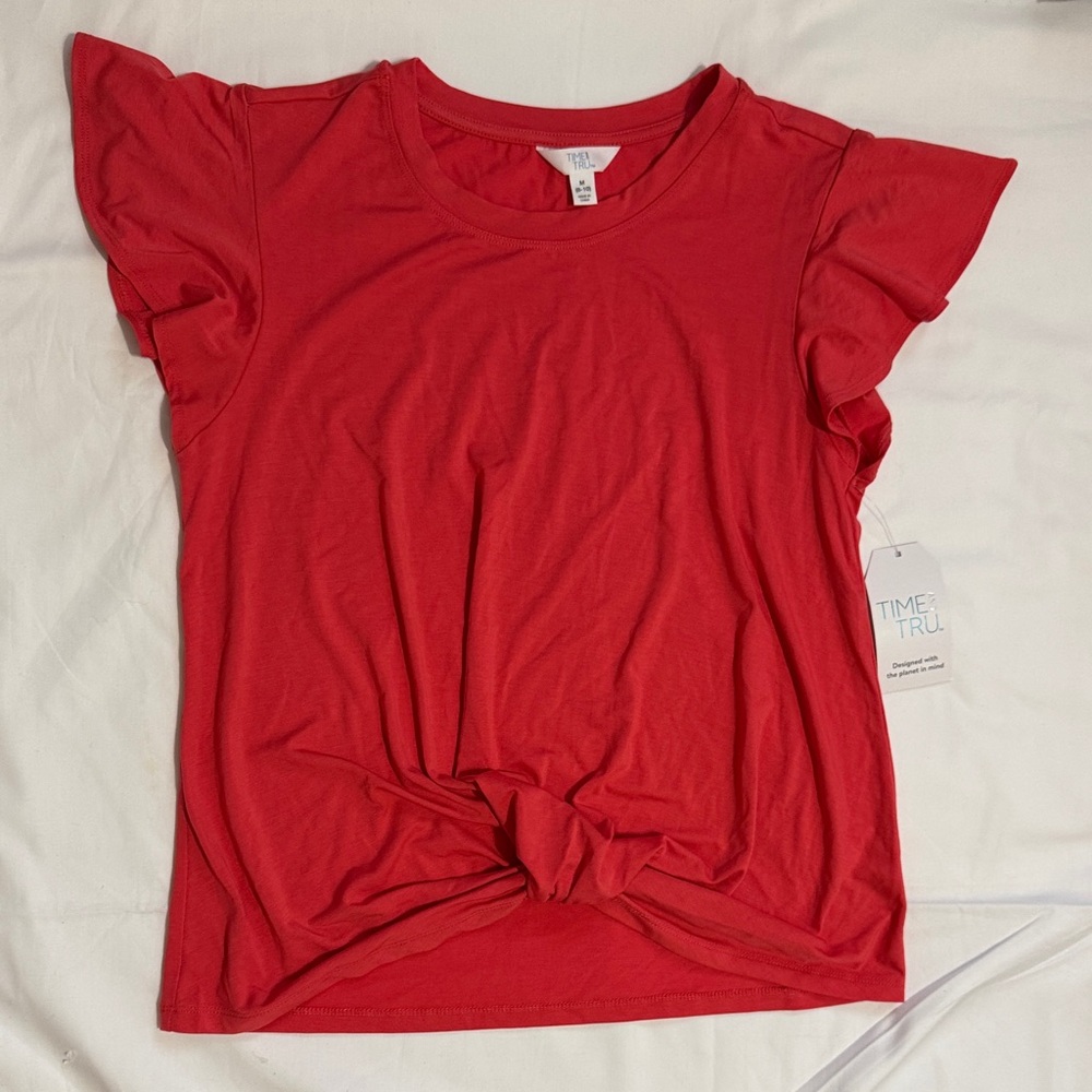 Time and Tru Women's Scarlet Ruffle Sleeve Tee